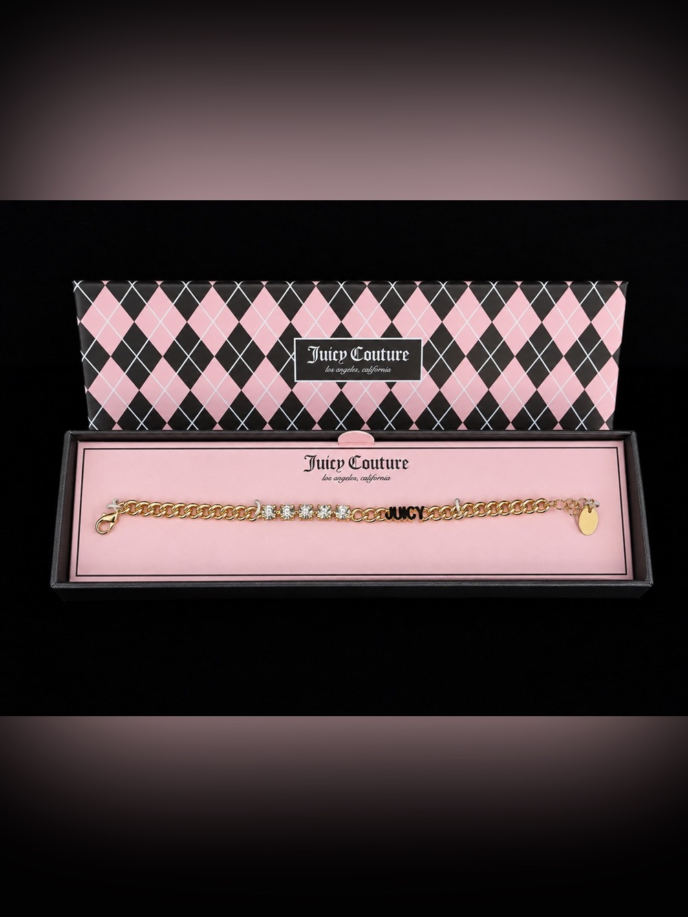 Juicy Couture Gold-Tone Crystal Logo Tennis Bracelet in Gift Box